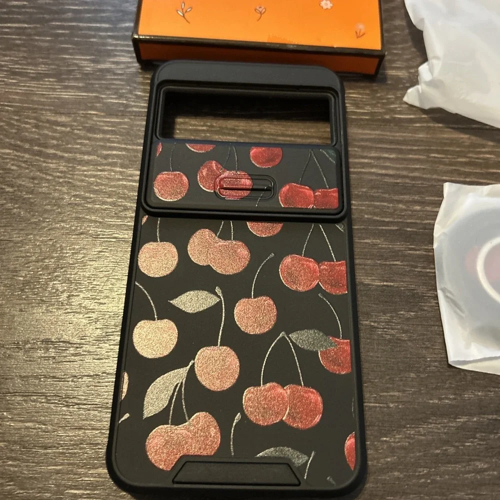 Pixel 8 Pro Phone Case Black Red Cherry Sliding Camera Cover + Grip